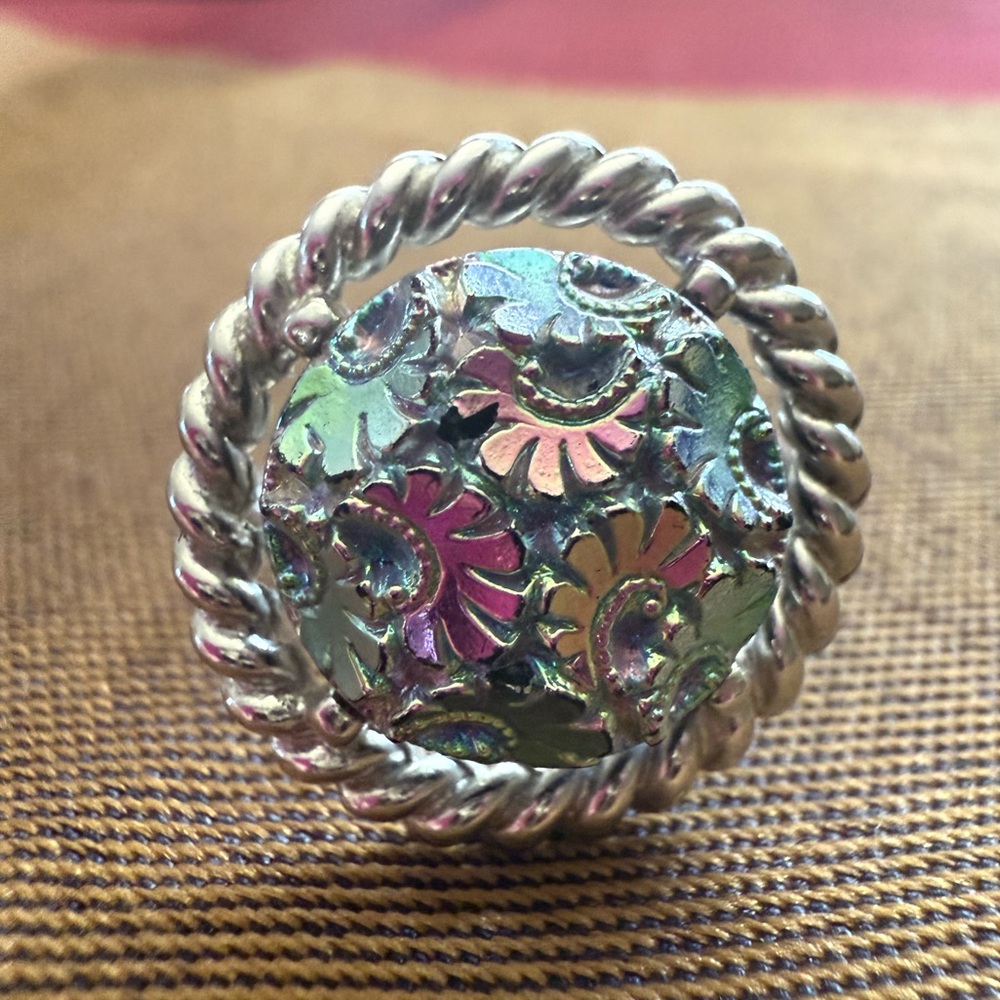 Sarah Cov. Iridescent Ring silver plated Adj. vintage rare “Northern Lights” - Picture 3 of 6